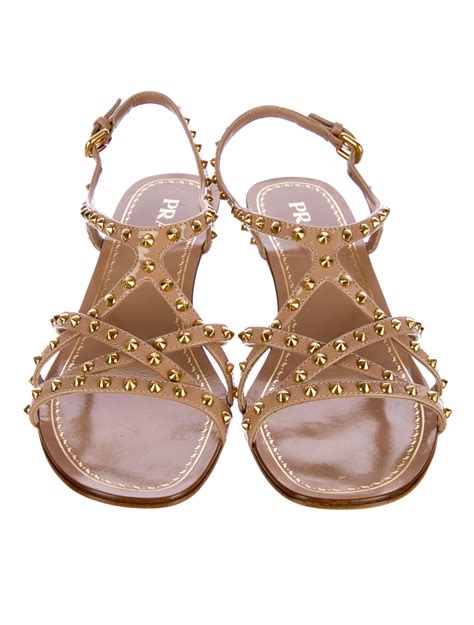 prada leather trimmed sandals|Prada studded pony skin sandals.